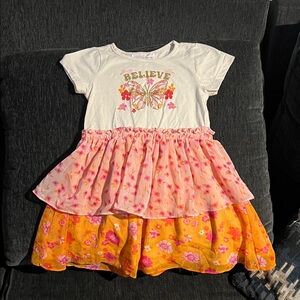 Charming Butterfly Kids Dress - White, Pink, and Orange